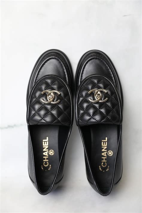 chanel black and gold loafers